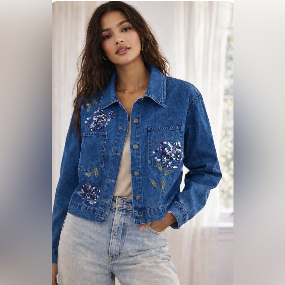 Y2K Petite Sophisticate Vintage Embroidered Denim Jacket 100% Cotton